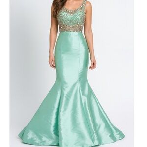 Vintage Rachel Allan dress maxi mermaid style beaded sea foam green SZ 2 formal